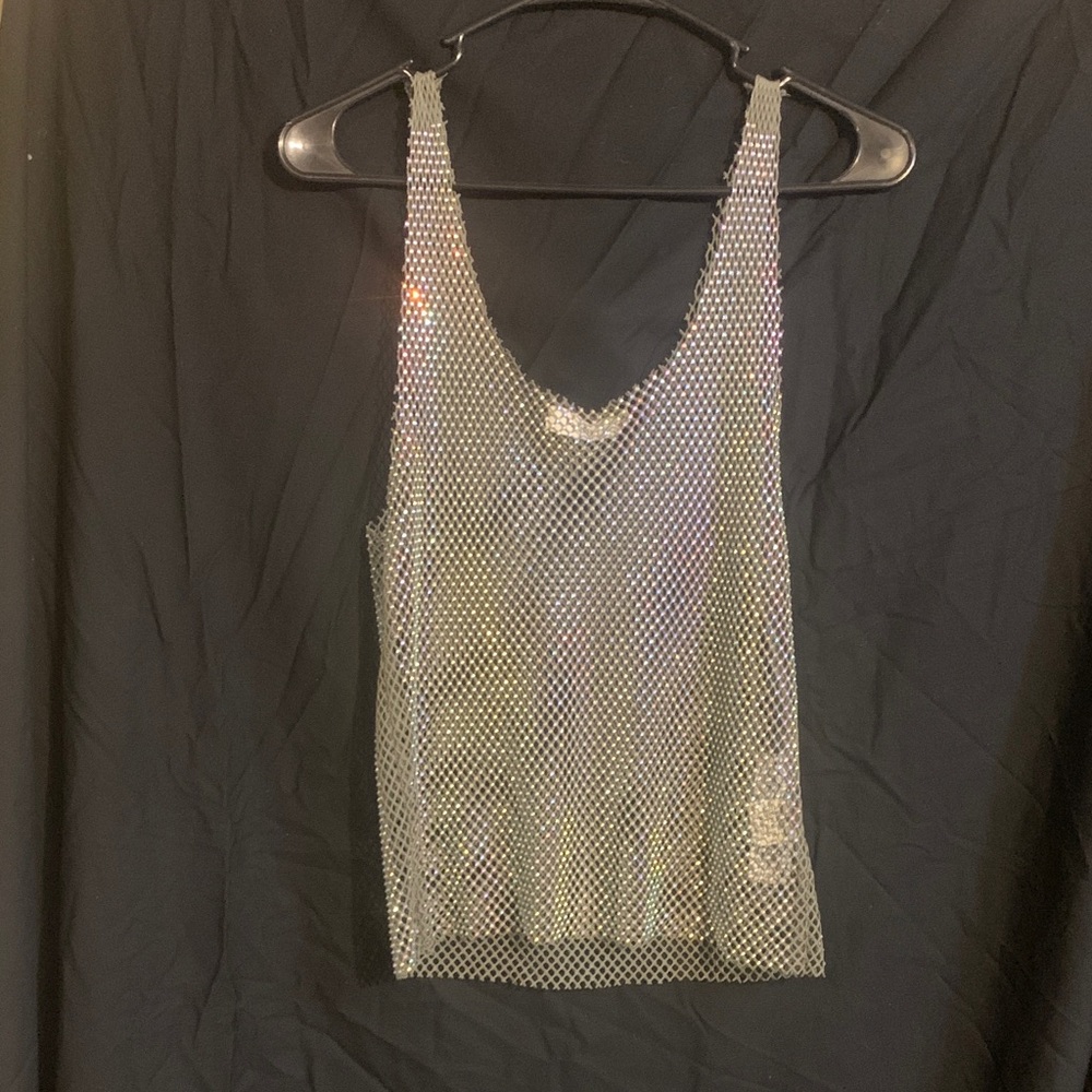 Glamorous Silver Mesh Tank Top